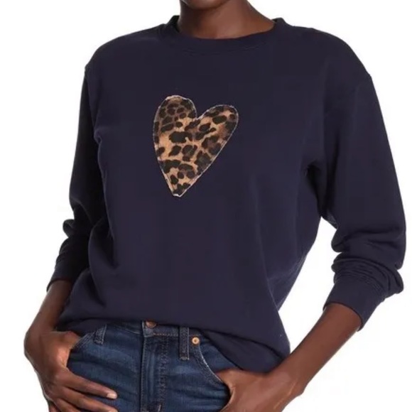J. Crew Tops - J. Crew navy leopard print heart pullover sweatshirt animal print size M EUC